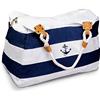 WildStage Borsa da spiaggia XL con chiusura lampo - 45 x 24 x 36 cm - borsa a tracolla di alta qualità con tasca interna - Borsa a tracolla - Borsa da donna - Blu e Bianco