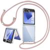 Mkej Custodia con Collana per Samsung Galaxy Z Flip 6/ Z Flip 7 FE, Cover Trasparente con Cordino, Case con Laccio Tracolla [Antiurto] [AntiGraffio] TPU Cover con Collana - Oro Rosa