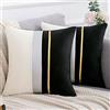 Serento Set di 2 Federe Cuscini Divano 45 x 45cm Velluto Copricuscini Decorativi Moderne con Pelle Righe Dorate Copricuscino Quadrate Lusso Letto Auto Soggiorno Sedia Nero