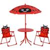 Outsunny Set Tavolo da Giardino con 2 Sedie Pieghevoli e Ombrellone per Bambini in Metallo e Poliestere, Rosso|Aosom