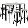 HOMCOM Set da Bar 6 Pezzi con 4 Sgabelli da Bar e 2 Tavoli Alti in Legno Truciolato e Acciaio per Cucina e Soggiorno, Grigio