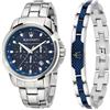 Maserati Set Orologio Maserati Successo + Bracciale R8851121016 Acciaio Cronografo Blu