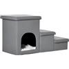 PawHut Scaletta per Cani e Gatti 10kg max a 3 Gradini con Casetta per Cani e Spazio Portaoggetti a Scomparsa, 73.5x33x40.5 cm, Grigio
