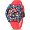 MEGIR Orologio sportivo da uomo, analogico, luminoso, al quarzo, con cinturino in silicone, idea regalo, 2209, Rosso, Cronografo, orologi al quarzo