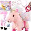 Marsjoy Set di unicorni da passeggio rosa, robot di peluche canto, peluche in movimento, animale di peluche realistico, giocattolo telecomandato
