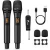 TONOR Microfono Senza Fili, UHF Sistema Wireless Microfonico Dinamico Portatile in Metallo Cordless con Ricevitore Ricaricabile, Uscita 1/4 per Amplificatore, Sistema PA, Macchina da Karaoke, Ner