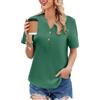 Weardear Camicia Donna Elegante Blusa 100% Cotone Scollo a V Camicette Top Traspirante Morbido Manica Corta Estiva Bluse Estive Abbigliamento Maniche Casual Shirt Abbottonato Casuale Verde L