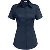 Hotouch Camicetta da Donna Casual Camicia con Scollo Cotone vestibilità Ampia Solida Spessa Top Elegante con Tasca Blu S