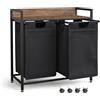 Mondeer Cesto portabiancheria con ruote, cesto portabiancheria a 2 scomparti, telaio in metallo, con ripiano portaoggetti e borsa portaoggetti frontale, per camera da letto e bagno, 2 x 50 l, 73 x 33
