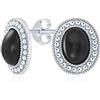 Bling Jewelry Orecchini a perno ovali con alone milgrain in argento sterling .925 con pietra semipreziosa onice nero classico per donne.