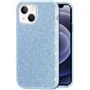 Mixroom - Custodia Cover per iPhone 15 Case in TPU Morbido Celeste con Brillantini Glitter 3 in 1