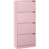 BAKAJI Scarpiera Portascarpe in Legno MDF con 4 Ante Porta Scarpe a Ribalta Maniglie a Scomparsa Doppia Profondità Dimensioni Compatte Slim 63 x 24 x 150 cm Salvaspazio Ingresso Casa (Rosa)