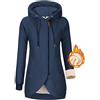 UMIPUBO Felpa Donna con Cappuccio Invernale Felpe con Zip Fodera in Pile Hoodie Sweatshirt a Manica Lunga Caldo Lungo Giacca con Tasche Cotone Termica Cappotto Pullover (Marina Militare, XL)