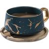 VETIN Tazze da cappuccino con piattino, tazza in marmo, tazzine da caffè in porcellana da 300 ml per tè caffè cappuccino, tazze da caffè con disco in legno (Verde)