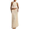 ThiCc Completo da donna in chiffon, 2 pezzi, estivo, casual, con lacci, senza maniche, schiena scoperta, top corto e gonna a pieghe a vita alta, maxi gonna plissettata, set coordinato per eventi serali,