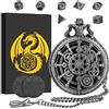 Keller & Weber Mini set di dadi DND, con Steampunk Ingranaggio Cavo Orologio da Tasca Cassa in Argento Scuro, Set di 7 Dadi Poliedrici D&D in Metallo, Regalo di DND con Scatola Regalo, Accessori da Gioco di Ruolo