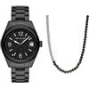 ARMANI EXCHANGE Orologio da Uomo in Acciaio Inossidabile Nero e Collana Argento, Set