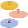 Lurch 210301 - Set di 3 coperchi Beach Kids (Emma Eis, Simon Sandburg, Roland Ring), copertura in vetro in silicone platino senza BPA, Ø 10,5 cm, colore pesca, blu, giallo