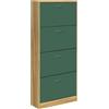 BAKAJI Scarpiera Portascarpe in Legno MDF con 4 Ante Porta Scarpe a Ribalta Maniglie in Metallo Doppia Profondità Dimensioni Compatte Slim 63 x 24 x 150 cm Salvaspazio Ingresso Casa (Verde e Quercia)