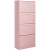 BAKAJI Scarpiera Portascarpe in Legno MDF con 4 Ante Porta Scarpe a Ribalta Maniglie in Metallo Doppia Profondità Dimensioni Compatte Slim 63 x 24 x 150 cm Salvaspazio Ingresso Casa (Rosa)