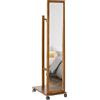 HOMCOM Specchio da Camera e Ingresso con Ripiano Inferiore, Armadio a Specchio con Binario e 4 Ruote, in Legno e Vetro, 35.5x49.5x167.8 cm, color Noce