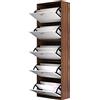 HOMCOM Scarpiera Slim Salvaspazio a 5 Livelli per 30 Paia max con 2 Ripiani per Livello, Mobile Portascarpe in MDF, 60x28x189 cm, Bianco e Marrone