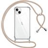 Pnakqil Cover per iPhone 14/iPhone 13 con Cordino, Trasparente Custodia con Laccio Tracolla Cellulare Girocollo Collana Protettiva per iPhone 14/13 6.1 Pollic, Khaki