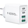 Baileku Caricatore USB C, 40W 4-Porte Presa USBC Spina Multipla Tipo C Caricatore Rapido, Alimentatore USB-C Charger Caricabatterie per iPhone 16 15 14 13 12 11 Pro Max, iPad, Samsung, Carica Spinotto Muro