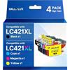 HALLOLUX LC421XL LC421XLVAL Cartucce, Alta Capacità Compatibili per Brother LC421 LC-421XL Multipack, 500 Pagine, per Brother DCP-J1050DW DCP-J1140DW MFC-J1010DW (Nero Ciano Magenta Giallo, 4-Pack)