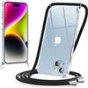 Coiwxmoi Cover con Cordino per iPhone 14 6,1, Trasparente Custodia con Laccio Tracolla Cellulare Girocollo Collana Morbido Silicone TPU Antiurto AntiGraffio Protettiva Case per iPhone 14, Nero