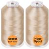 New brothread Set di 2 Poliestere Filo di Ricamo Macchina Grande Bobina 5000M per Tutte Le Macchine da Ricamo - Beige
