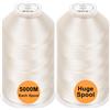 New brothread Set di 2 Poliestere Filo di Ricamo Macchina Grande Bobina 5000M per Tutte Le Macchine da Ricamo - Ivory