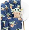 Jay Franco Cuscino Abbraccio Mini Peluche Star Wars The Mandalorian Grogu & Plaid Morbido 130 x 150 - Set Coccole Bambini Baby Yoda Super soffice 2 Pezzi