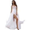 Cocila Abito Lungo Boho Floreale da Donna Gown Long Party Dress Sexy Hollow Back Solid Elegant Chiffon Women Camis Sequin Women's Dress Abiti da Sposa Bianco (White, M)