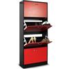 BAKAJI Scarpiera Portascarpe in Legno MDF con 4 Ante Porta Scarpe a Ribalta Maniglie in Metallo Doppia Profondità Dimensioni Compatte Slim 63 x 24 x 150 cm Salvaspazio Ingresso Casa (Rosso e Nero)