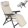 Tomaino - Sedia Sdraio Imbottita Per Interno ed Esterno - Poltrona Reclinabile Per un Perfetto Relax - Comoda e Pieghevole Ideale in Casa, Giardino, Terrazzo (Automatica, Ecrù)