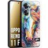 CUSTOMIZZA - Custodia cover nera morbida in tpu compatibile per Oppo Reno 11 F 5G animali color cavallo horse viso colori vibranti disegnato schizzo