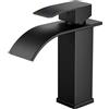 FORIOUS Rubinetto per Bagno FORIOUS, Rubinetto Nero a Cascata per Lavabo,Miscelatore Monocomando per Lavabo con Altezza del Beccuccio di 110 MM, Risparmio Idrico, Risparmio Energetico.
