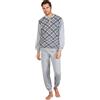 Leo Corsetteria Pigiama Uomo Invernale Serafino Jacquard Felpato Molto Caldo con Polsini Rombi Taglia L Colore Grigio Chiaro