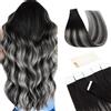 TESS Extension Biadesivo Capelli Veri Adesive #Nero/Nero/Grigio, 10 Fasce Biadesive Tape in Remy Human Hair Naturali senza Clip 20g 30cm