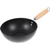 HOLIDYOYO Wok In Ghisa Padella Wok In Acciaio Carbonio Padelle Per Friggere Wok Padella Profonda 24 Cm Wok A Fondo Tondo Wok Giapponese Con Manico In Legno Mini Wok Per Induzione