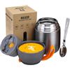 LOGEEYAR Thermos per Alimenti 500ml, Contenitore Termico per Alimenti di Acciaio Inossidabile con Cucchiaio Pieghevole, Isotermico Sottovuoto per Cibi Caldi e Freddi (grigio)