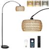Rayofly Lampada ad arco per soggiorno, lampada da terra boho con paralume in rattan, lampada da terra vintage con telecomando e lampadina a LED, controllo app, dimmerabile, per camera da letto