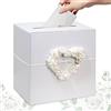 Decoraparty Card Box Scatola Porta Buste, per Regali, Messaggi, Biglietti, Soldi, Auguri di Matrimonio, Nozze, Celebrazione, Sposi, in Cartoncino Bianco Perla con Cuore a Fiori ~ 24 x 24 x 24 cm