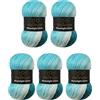 Wollbiene Moonlight Glitter Batik Simli - 5 Gomitoli da 100g, 500g Totali - Lana Turca Sfumata per Lavori a Maglia e Uncinetto - 20% Lana Metallica (5200 Turchese, Bianco)