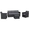 Keter Claire Lounge Set con Divano 3 posti 2 poltroncine e Tavolo Contenitore Grafite