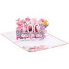 PATIKIL 100 Anni Cartolina di Compleanno a Scomparsa Regalo Carta Divertente Buon Compleanno Bouquet di Fiori 3D Farfalle Dolce con Cartolina Auguri e Busta per Regalo Donna Rosa