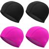 NITAIUN 4 Pezzi Cuffia da Nuoto Elastica Unisex - Nero e Rosa, Comoda e Leggera, in Tessuto Poliestere, Taglia Unica