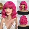 Esmee Parrucca Bob Corta Ondulata Rosa Accesso per Donna con Frangia - 14IN