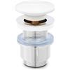 Parama Piletta di scarico click-clack universale per lavabo e bidet senza troppo pieno in ottone cromato e cover in ceramica bianca | Frera